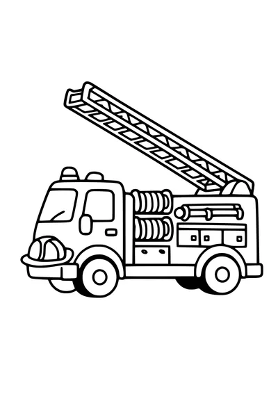 Kleurplaat van een brandweerwagen met opgestoken ladder