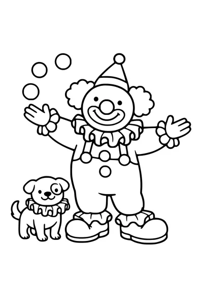 Kleurplaat van een clown met geplooide kraag en enorme schoenen