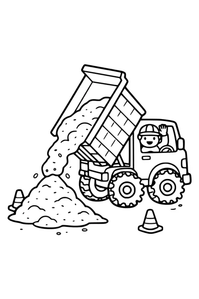 Kleurplaat van een kiepwagen die zand stort