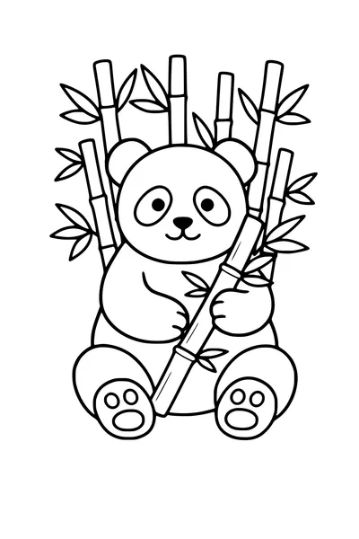 Kleurplaat van een panda die zittend op bamboe kauwt