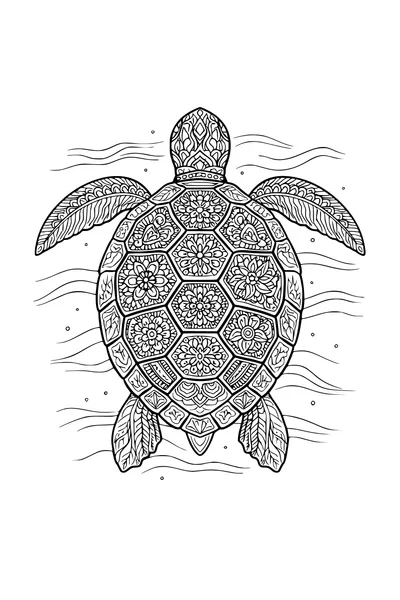 Kleurplaat van een zeeschildpad met elk schild in een ander patroon
